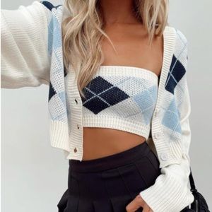 Crop Argyle Sweater Bandeau Set
